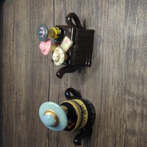 Two Trinket, Pill jewelry boxes Heads w hats a top